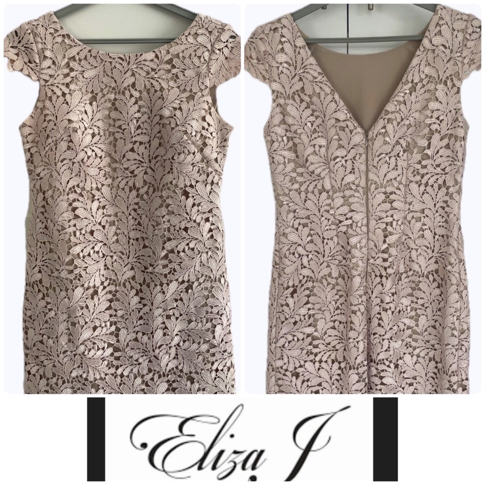 Eliza J Embroidered Powder Pink Lace Overlay Cocktail Dress - Size 4 - Picture 2 of 16